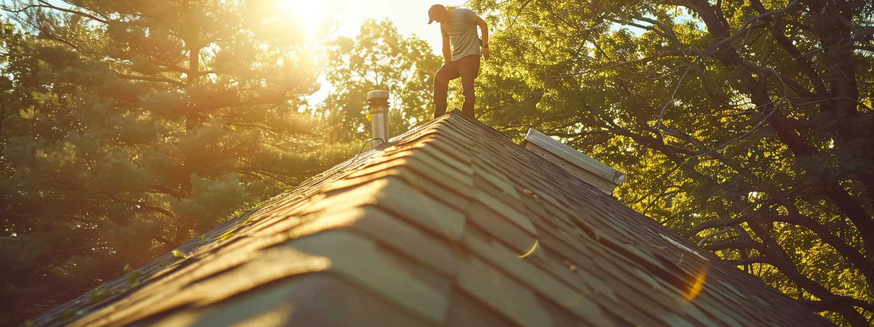 a professional roofer inspecting a sturdy, newly installed roof under the bright sunlight.