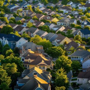 a vibrant, sunlit neighborhood in lenexa showcases a diverse array of residential rooftops, highlighting the expertise and quality of top roofing contractors through pristine, well-maintained exteriors and contrasting textures that evoke a sense of community pride.